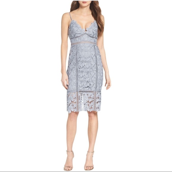 Bardot Botanical Lace Dress in Dusty Blue - Picture 10 of 15